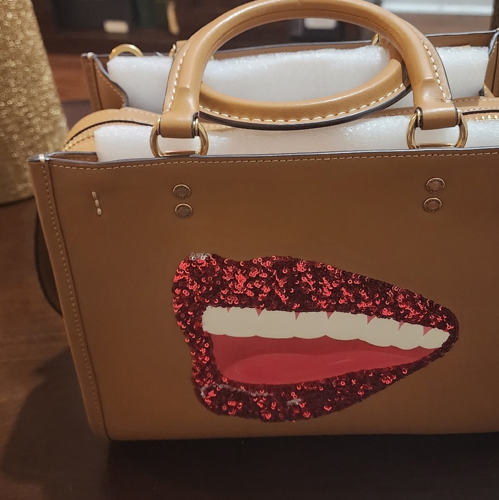 Tom WesselmanCoach Tan Satchel with Red Sequin Lip Design - Picture 2 of 9